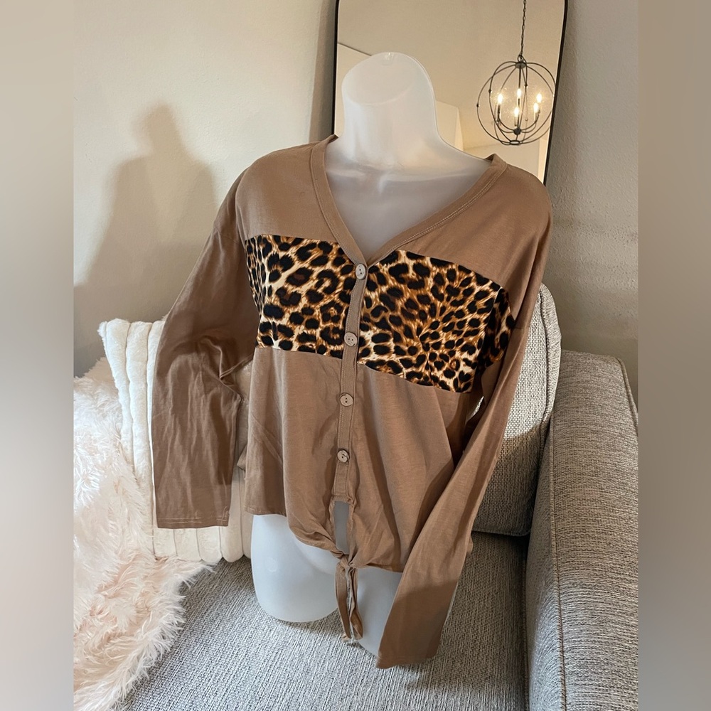Tan and cheetah print shirt